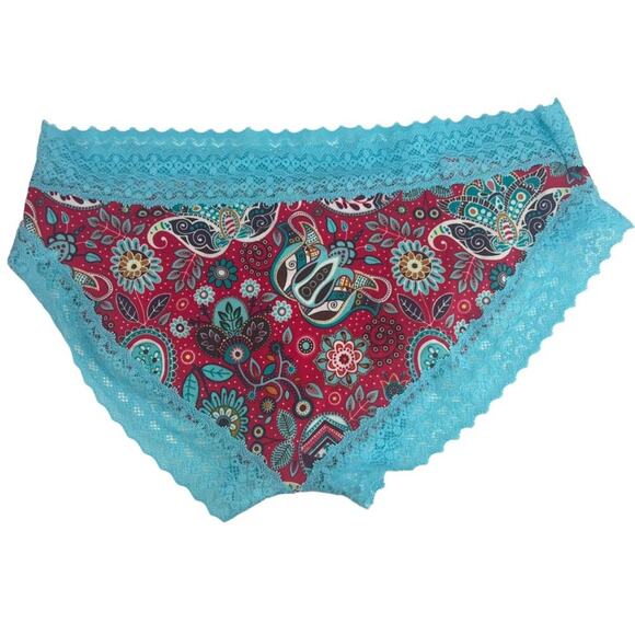 Splendies Colorful Paisley Print Blue Lace Trim Panty  Womens Size Small - Picture 5 of 5